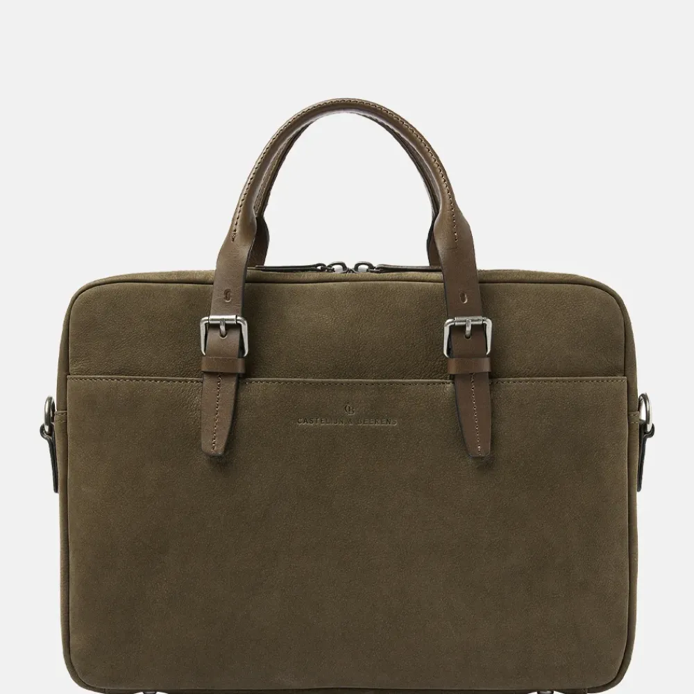 Heren Laptoptassen^Castelijn en Beerens Nubuck laptoptas 15 inch dark military