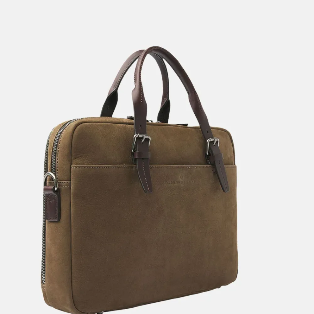 Heren Laptoptassen^Castelijn en Beerens Nubuck laptoptas 15 inch taupe