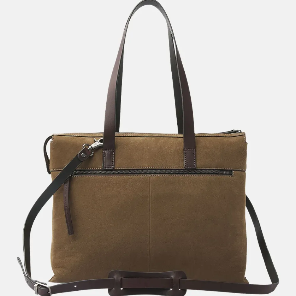 Dames Laptoptassen^Castelijn en Beerens Nubuck schoudertas 15 inch taupe