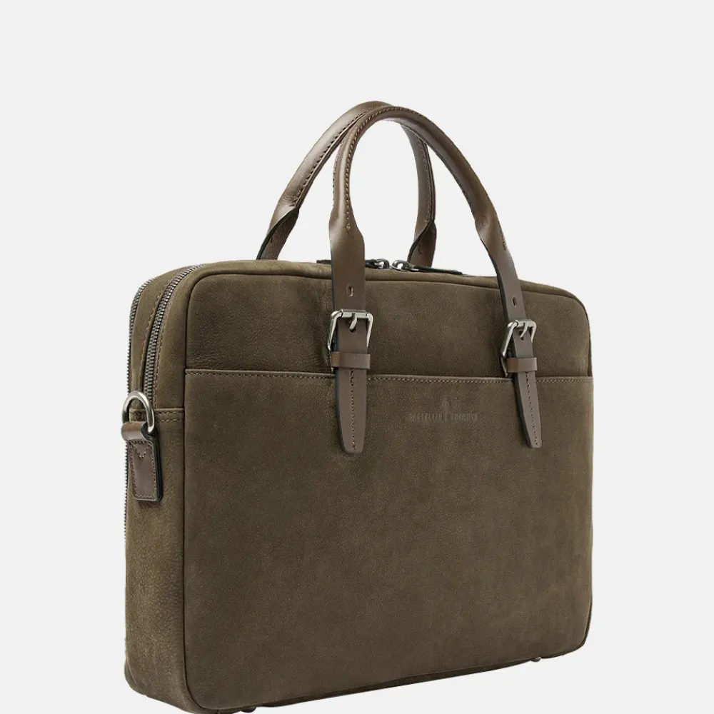 Heren Laptoptassen^Castelijn en Beerens Nubuck laptoptas 15 inch dark military