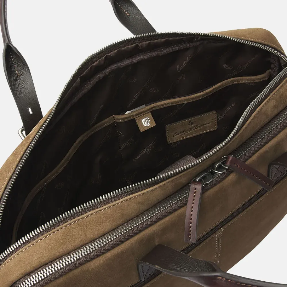 Heren Laptoptassen^Castelijn en Beerens Nubuck laptoptas 15 inch taupe