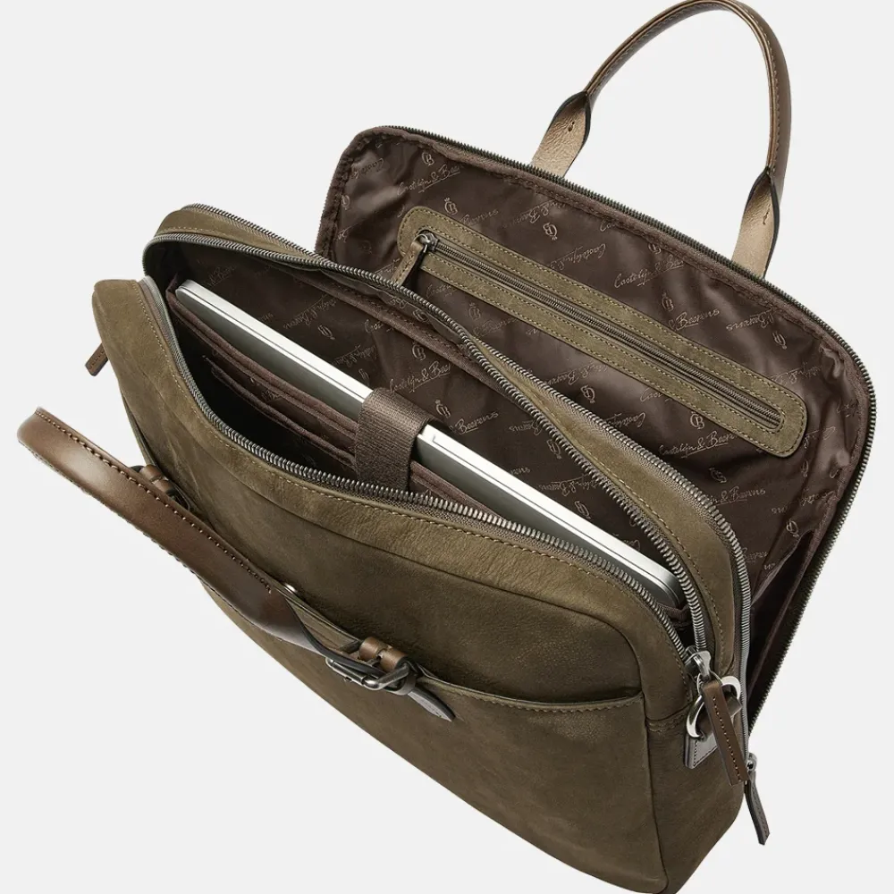 Heren Laptoptassen^Castelijn en Beerens Nubuck laptoptas 15 inch dark military