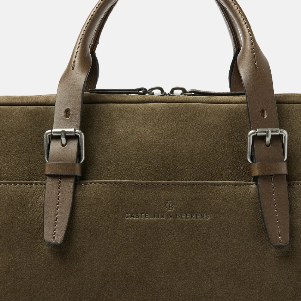 Heren Laptoptassen^Castelijn en Beerens Nubuck laptoptas 15 inch dark military