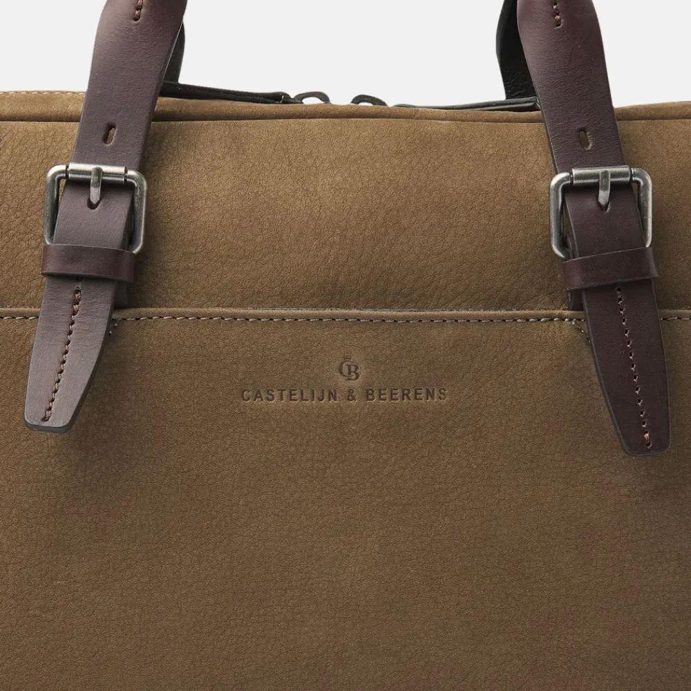 Heren Laptoptassen^Castelijn en Beerens Nubuck laptoptas 15 inch taupe