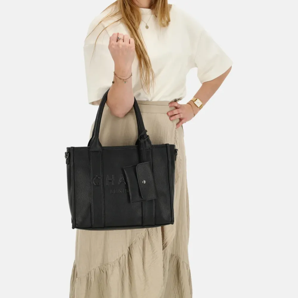 Shoppers^Charm London Debossed shopper M zwart