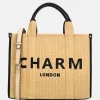 Handtassen^Charm London Raffia handtas M zand