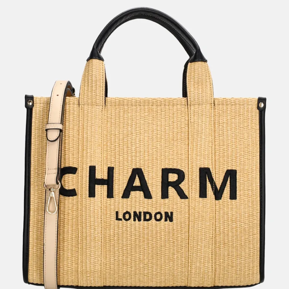 Handtassen^Charm London Raffia handtas M zand