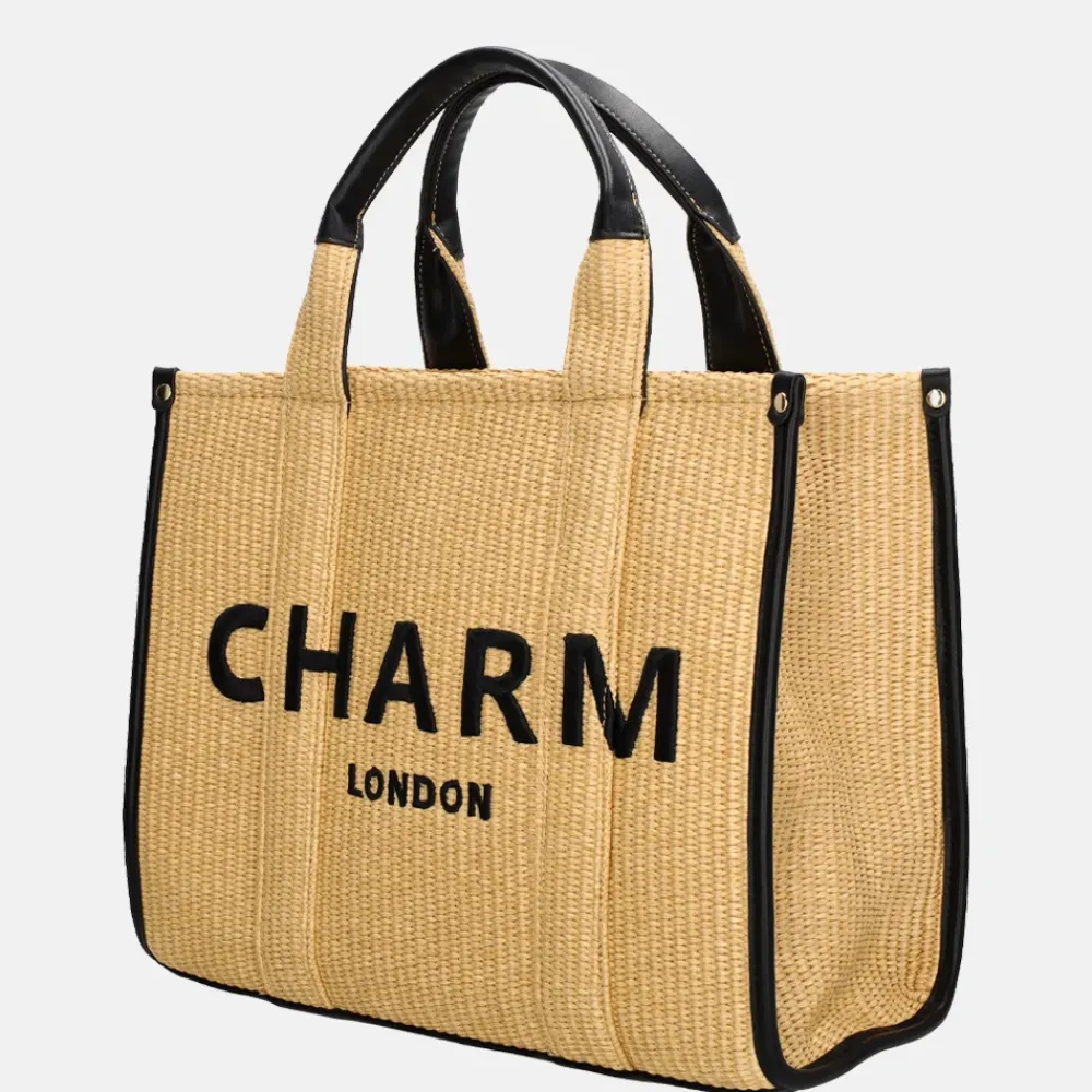Handtassen^Charm London Raffia handtas M zand