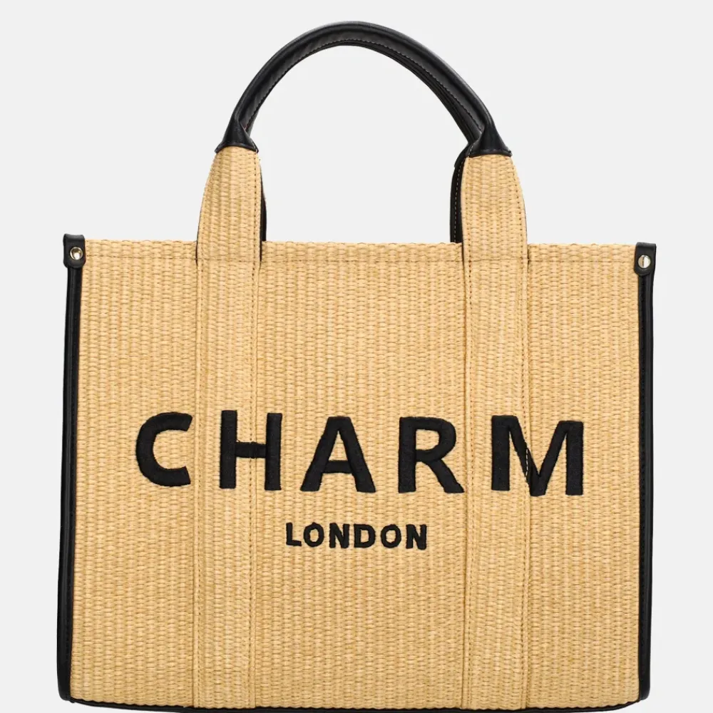 Handtassen^Charm London Raffia handtas M zand