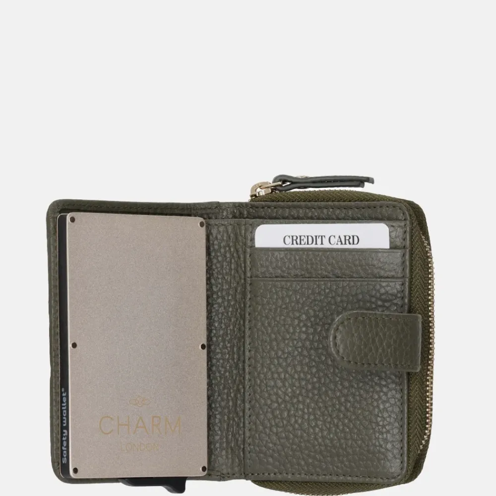 Dames Portemonnees^Charm London safety wallet portemonnee donkergroen