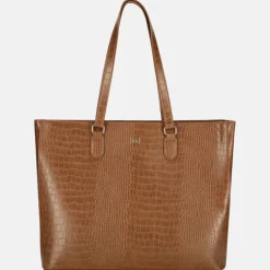 Schoolhandtassen | Dames Laptoptassen^Duifhuizen croco shopper met laptopvak cognac