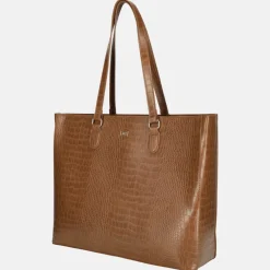 Schoolhandtassen | Dames Laptoptassen^Duifhuizen croco shopper met laptopvak cognac