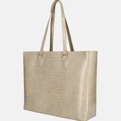 Schoolhandtassen | Dames Laptoptassen^Duifhuizen croco shopper met laptopvak lichttaupe