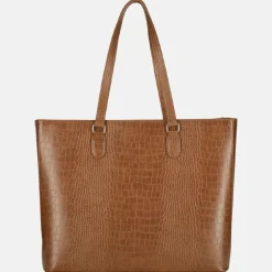 Schoolhandtassen | Dames Laptoptassen^Duifhuizen croco shopper met laptopvak cognac