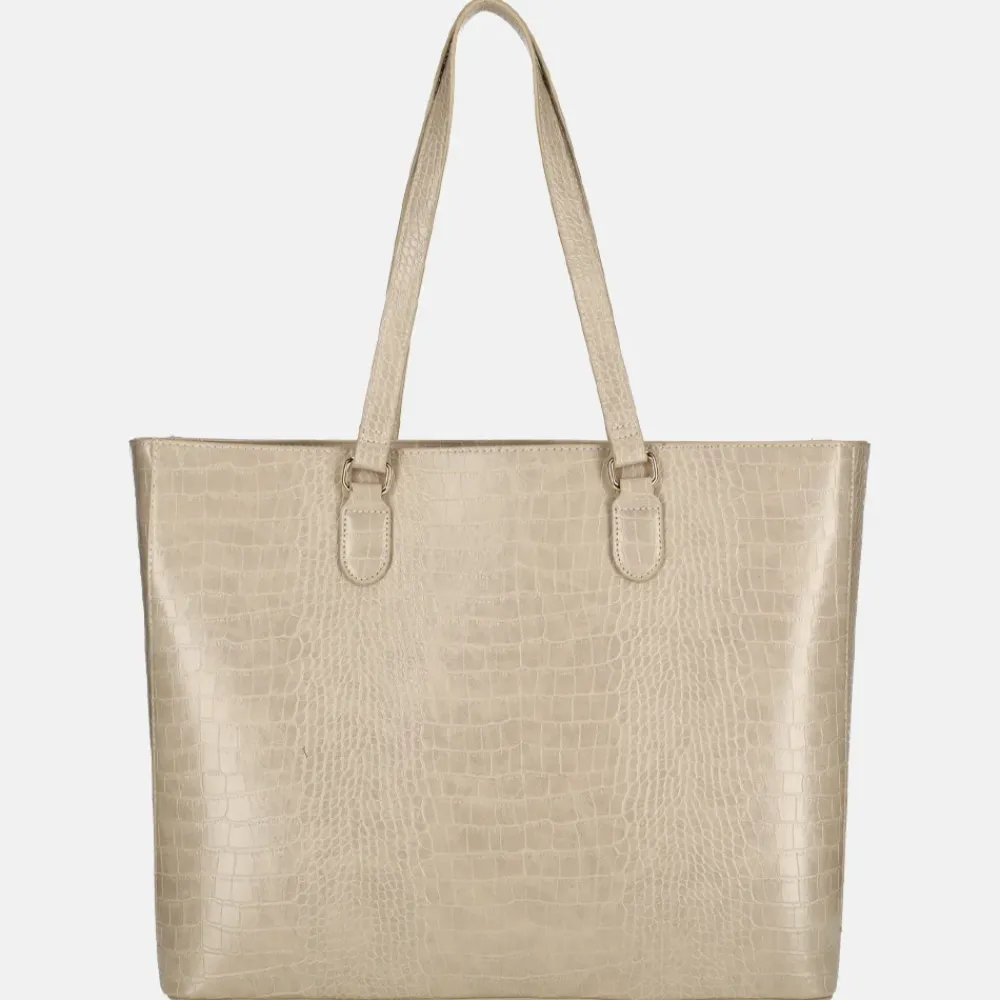 Schoolhandtassen | Dames Laptoptassen^Duifhuizen croco shopper met laptopvak lichttaupe