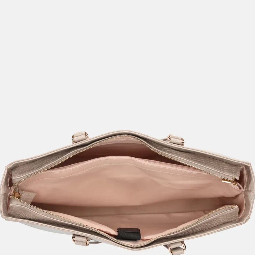 Schoolhandtassen | Dames Laptoptassen^Duifhuizen croco shopper met laptopvak lichttaupe