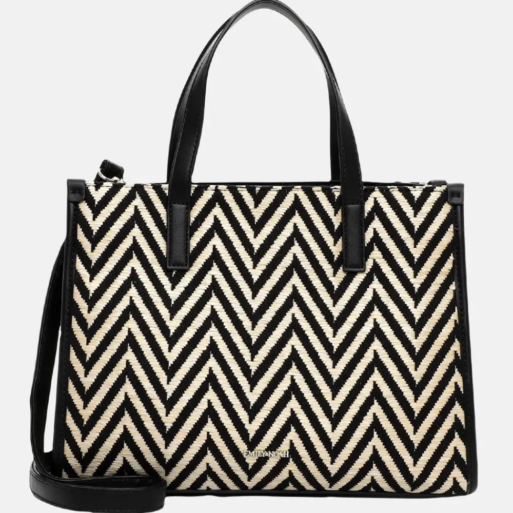 Handtassen^Emily & Noah Raffia handtas M black/taupe
