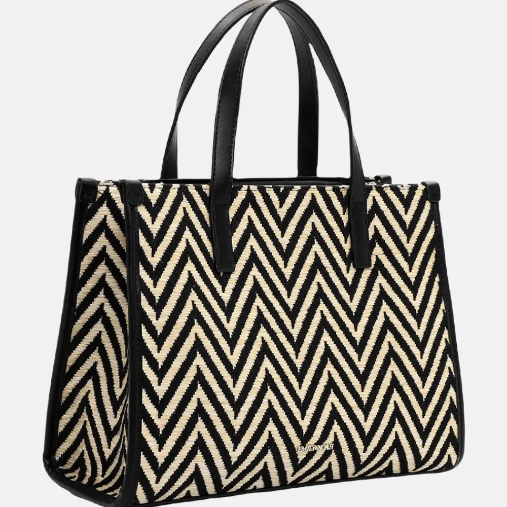Handtassen^Emily & Noah Raffia handtas M black/taupe