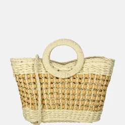 Handtassen^Flora & Co handtas riet beige