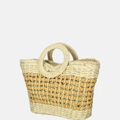 Handtassen^Flora & Co handtas riet beige
