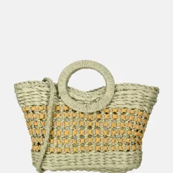 Handtassen^Flora & Co handtas riet light green