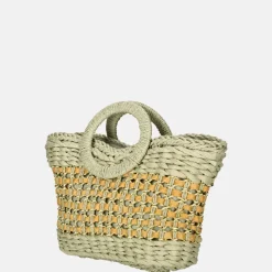 Handtassen^Flora & Co handtas riet light green