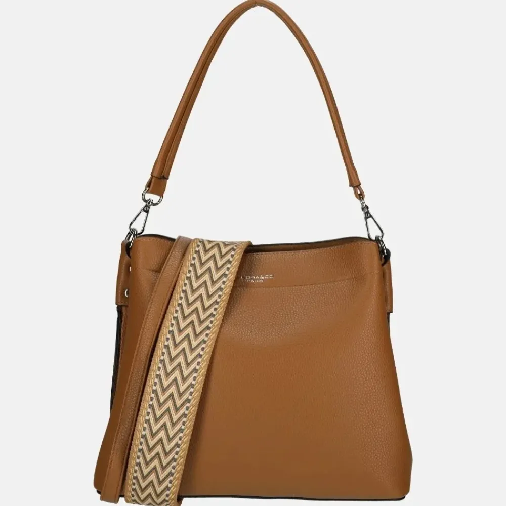 Schoudertassen^Flora & Co schoudertas fashionband camel