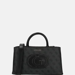 Handtassen^Guess Eco Mietta SML society satchel handtas coal logo/black