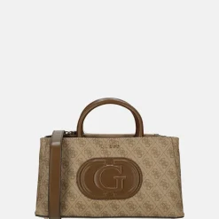 Handtassen^Guess Eco Mietta SML society satchel handtas latte logo/brown