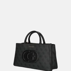 Handtassen^Guess Eco Mietta SML society satchel handtas coal logo/black