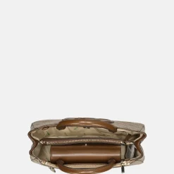 Handtassen^Guess Eco Mietta SML society satchel handtas latte logo/brown