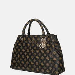 Handtassen^Guess Evelune girlfriend satchel handtas L mocha logo
