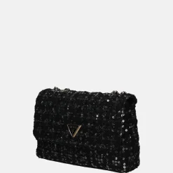 Schoudertassen^Guess Giully schoudertas glitter black gold