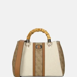 Handtassen^Guess Kerima Bamboo girlfriend satchel handtas natural/latte logo