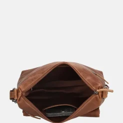 Schoudertassen^Hide & Stitches Japura schoudertas M cognac