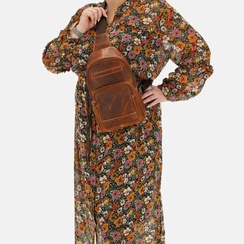 Crossbody Tassen^Hide & Stitches slingback crossbody tas cognac