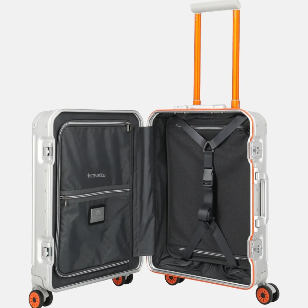 Handbagage Koffers^Travelite Next 2.0 handbagage koffer 55 cm Limited Edition silver-orange